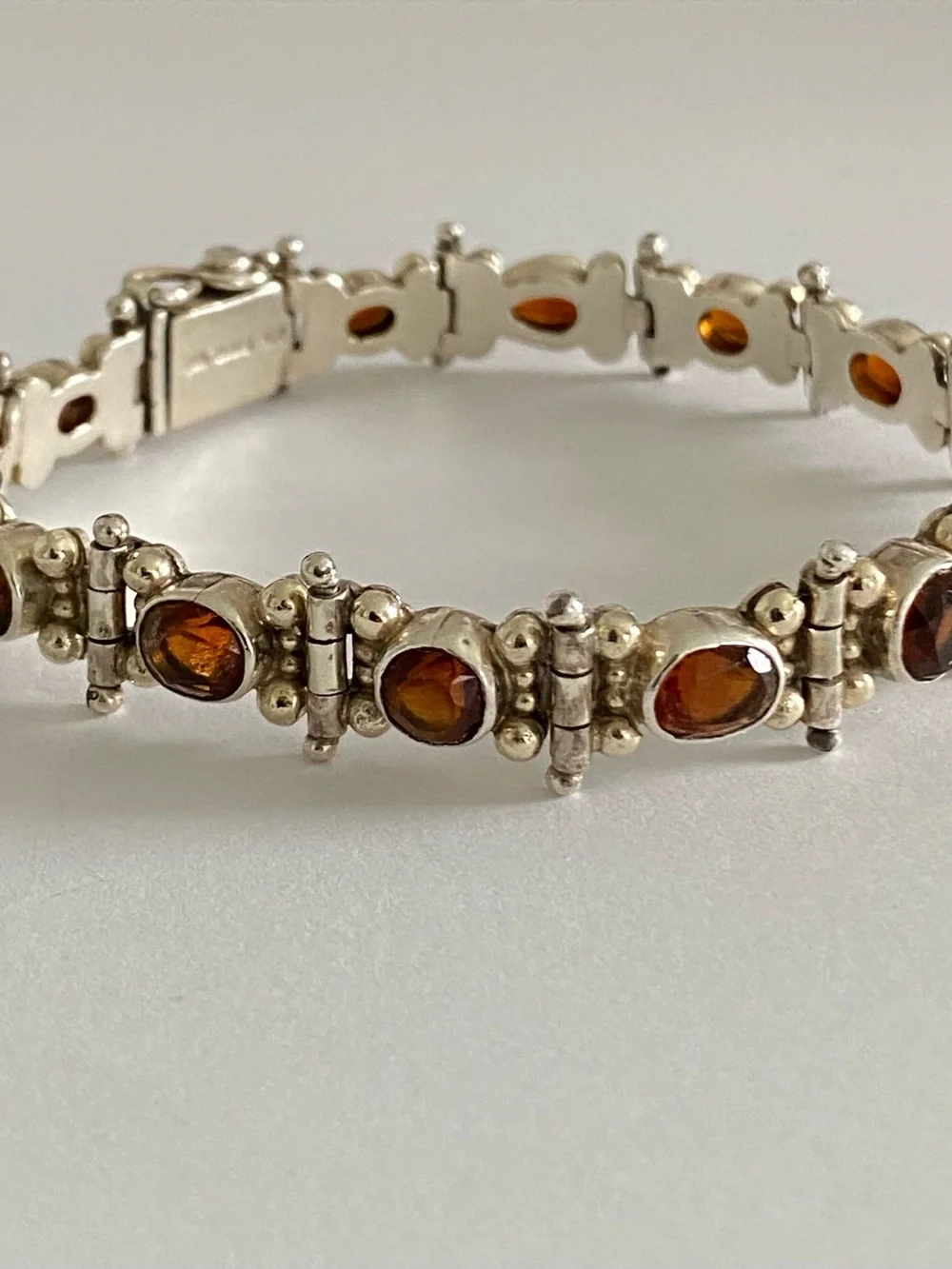 14k Sterling Silver Amber Link Bracelet - Orange Gemstones